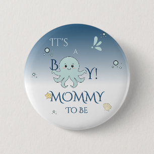 It's A Boy! Cute Ocean Animals Mommy-to-be 6 Cm Round Badge