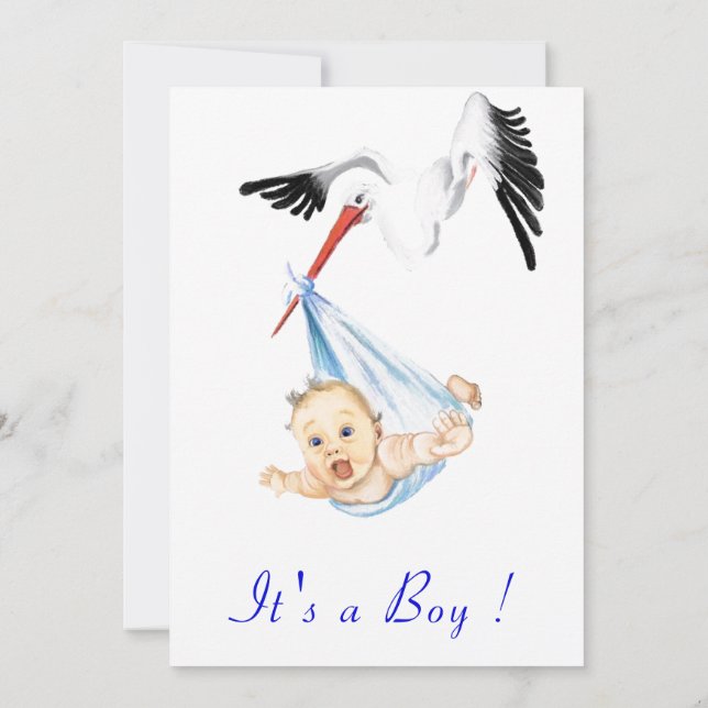 It's a Boy Cute Stork Baby Boy Shower Invitation (Back)