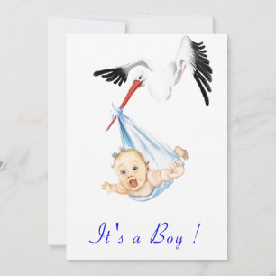 It's a Boy Cute Stork Baby Boy Shower Invitation
