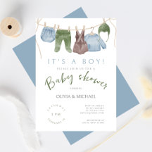 Its a Boy Cute Watercolor Clothes  Baby Shower