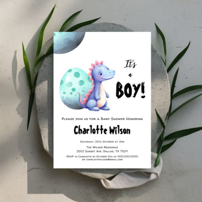 It's a Boy Cute Watercolor Dinosaur Baby Shower Invitation (Creator Uploaded)