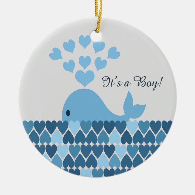 It's A Boy! Cute Whale Ceramic Tree Decoration (Front)