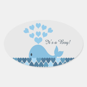 It's A Boy! Cute Whale Oval Sticker