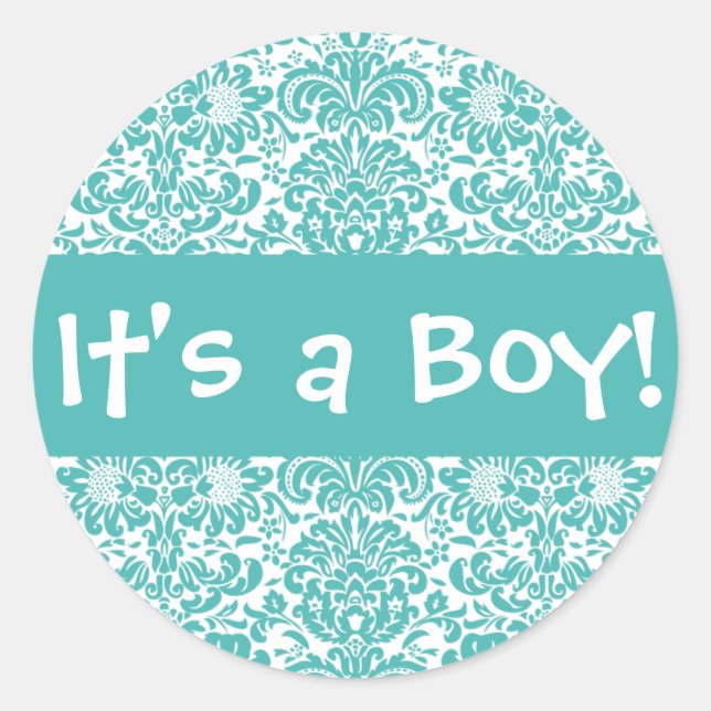 It's a Boy! Damask Envelope Sticker Seal (Front)