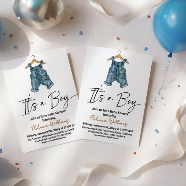 It's a Boy Denim Clothes Blue Jean Baby Shower Invitation (Creator Uploaded)