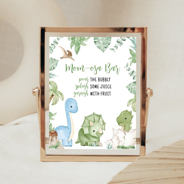 It's A Boy Dinosaur Baby Shower Mum Osa Bar Poster (Greenery Boy Dinosaur Baby Shower Mom Osa Bar Sign)