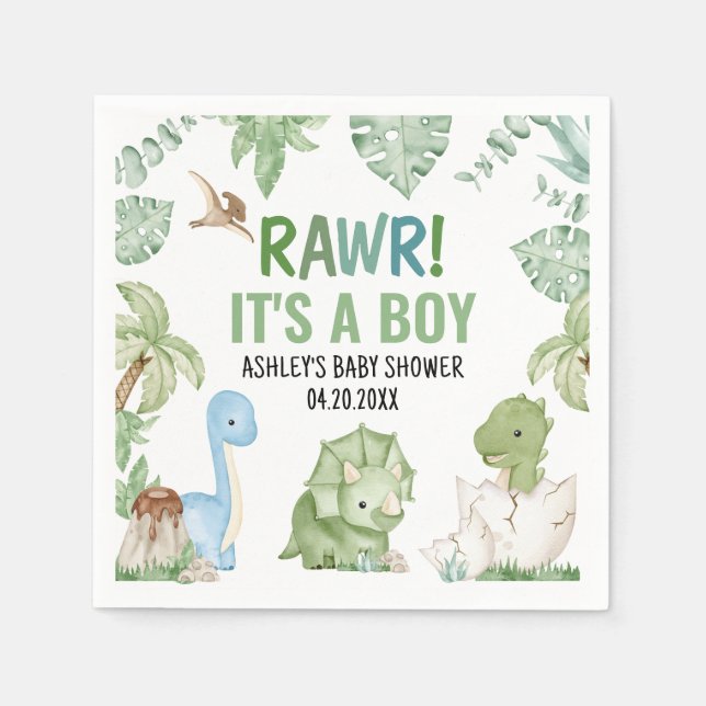 It's A Boy Dinosaur Baby Shower  Napkin (Front)