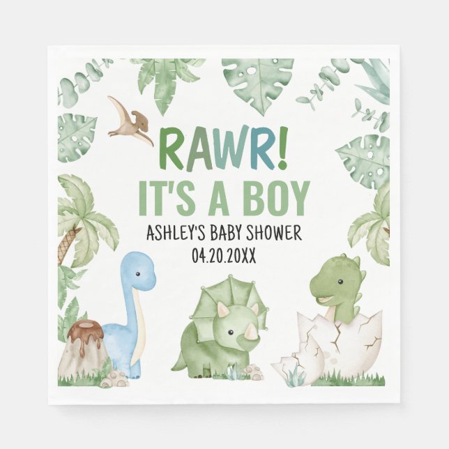 It's A Boy Dinosaur Baby Shower  Napkin (Front)
