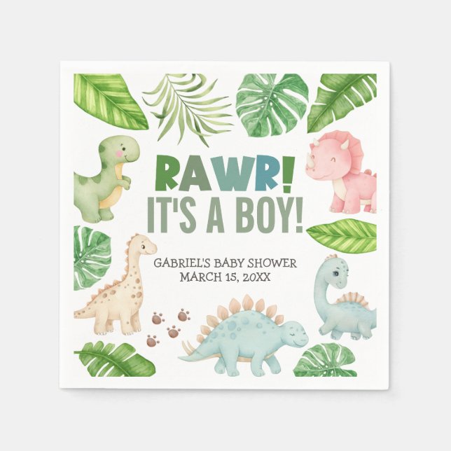 It's a Boy Dinosaur Baby Shower Napkin (Front)