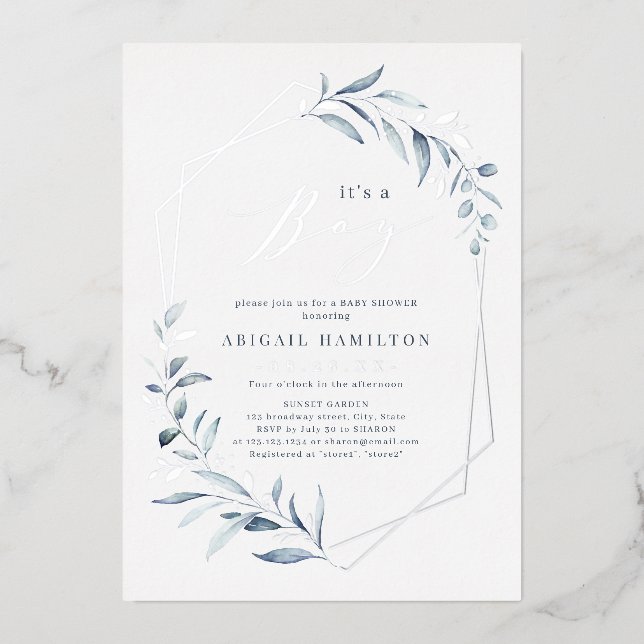 It's a Boy Dusty Greenery Rose Gold Baby Shower (Front)