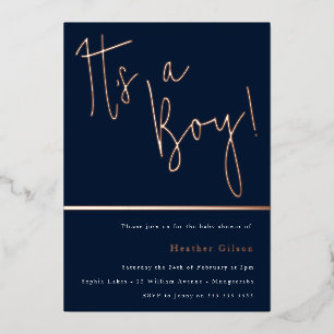 Its a Boy! Dusty Navy Blue Baby Shower Rose Gold