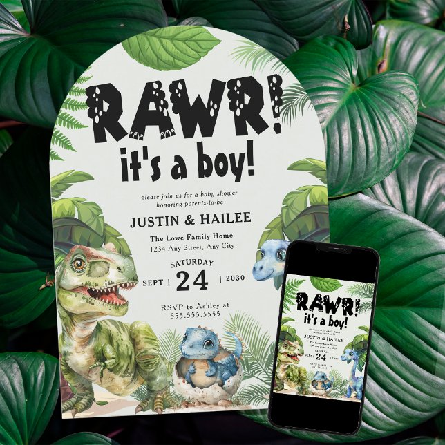 It's A Boy Editable Dinosaur Baby Shower Invitation (Creator Uploaded)