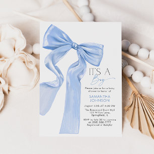 Its a Boy Elegant Blue Bow Baby Shower Invitation