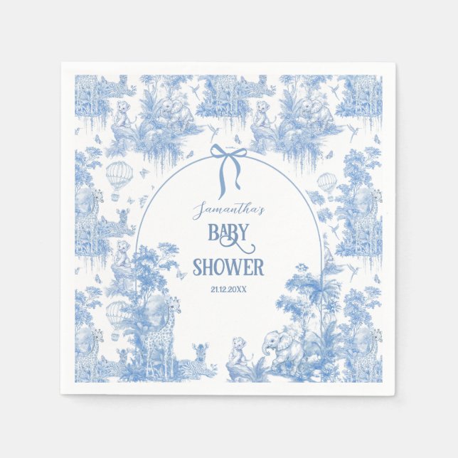 It's a Boy Elegant Blue Toile Safari Baby Shower Napkin (Front)