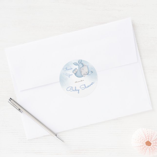 It's a boy elephant baby boy shower blue classic round sticker (Envelope)