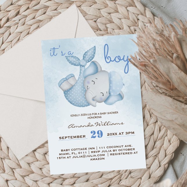 It's a boy elephant baby boy shower blue invitation (Creator Uploaded)