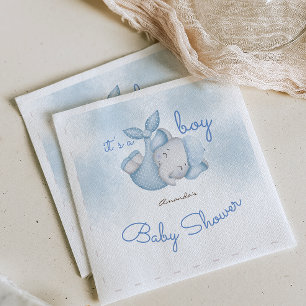 It's a boy elephant baby boy shower blue napkin