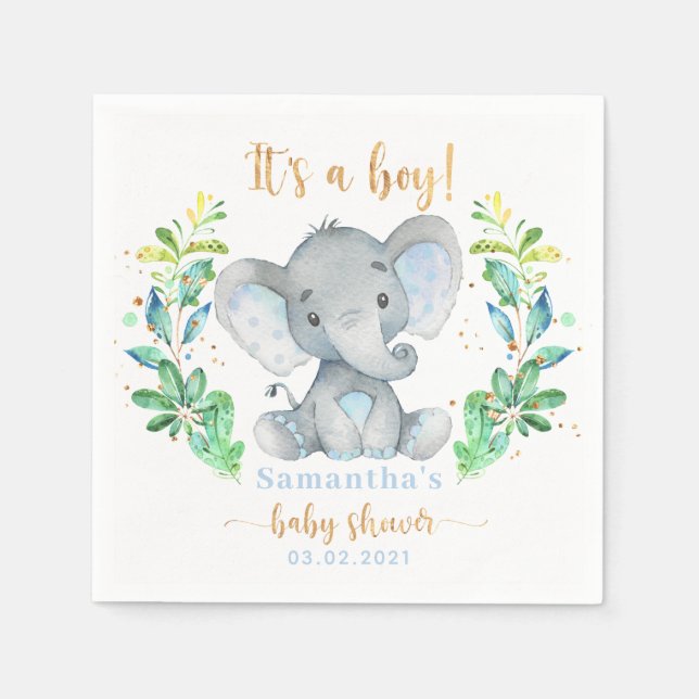 It's a Boy! Elephant Baby Shower Napkins (Front)