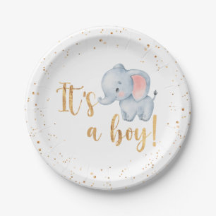 It's a Boy! Elephant Baby Shower Party Paper Plate