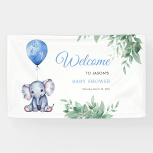 It's a Boy Elephant Balloon Blue Baby Shower Banner