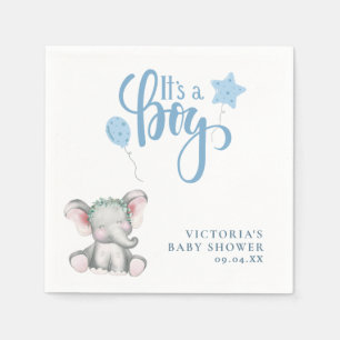 It's a Boy Elephant Simple Script Baby Shower  Napkin