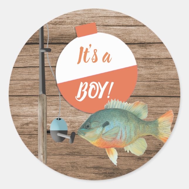 Its a Boy Fishing Baby Shower Classic Round Sticker (Front)