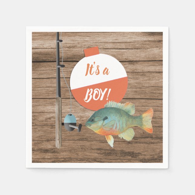 Its a Boy Fishing Theme Baby Shower Napkin (Front)