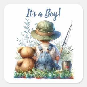 It's a Boy! Fishing Themed Baby Shower  Square Sticker