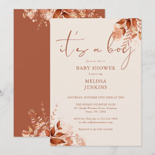 Its A Boy Floral Autumn Fall Baby Shower Invitation