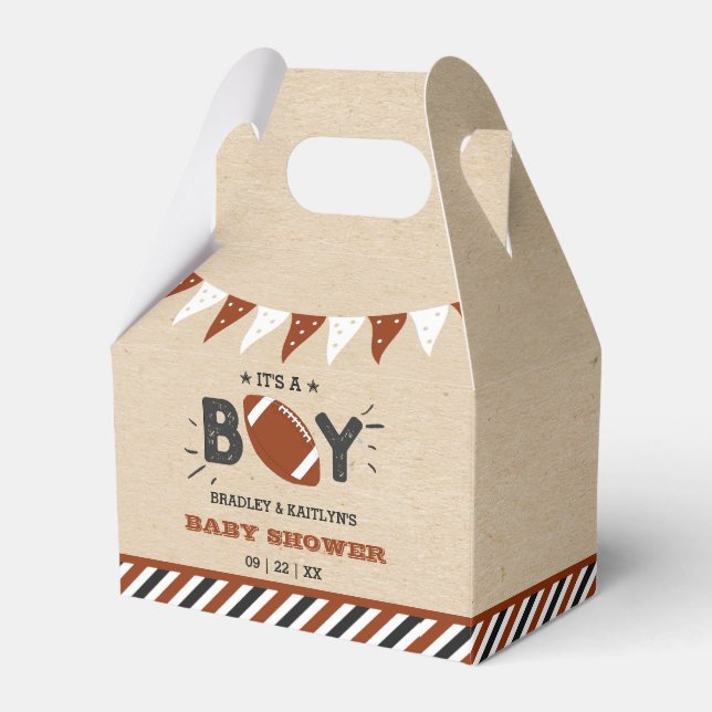 It's A Boy! Football Themed Co-ed Baby Shower Favour Box (Front Side)