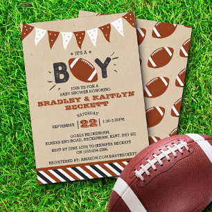 It's A Boy! Football Themed Co-ed Baby Shower Invitation