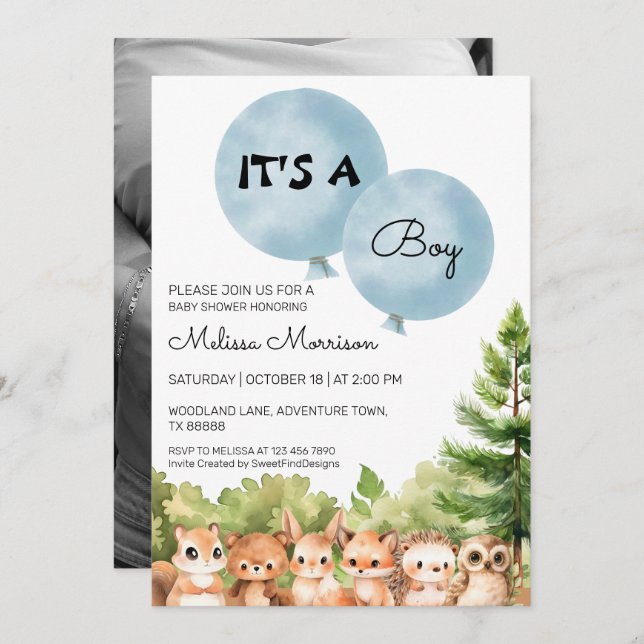 It's A Boy Forest Animals Baby Boy Shower Invitation (Front/Back)