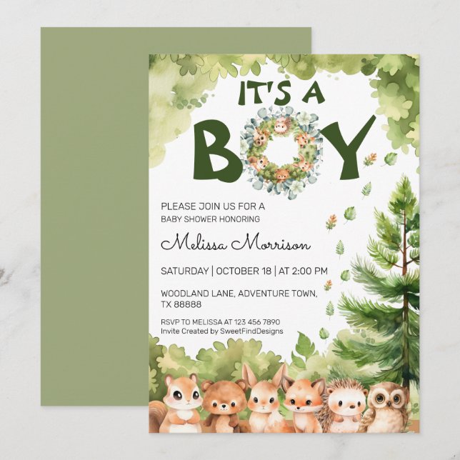 It's A Boy Forest Woodland Baby Boy Shower Invitation (Front/Back)