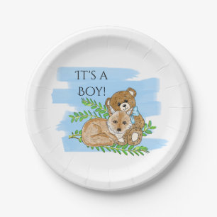 It's a Boy, Fox and Teddy Bear Baby Shower Paper P Plate