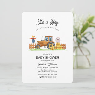 It's A Boy Framer Tractor Baby Shower  Invitation