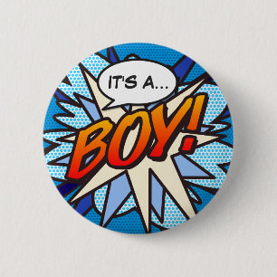 IT'S A BOY Gender Reveal Comic Book Pop Art 6 Cm Round Badge