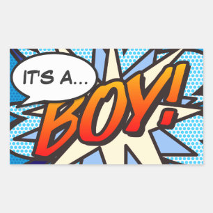 IT'S A BOY Gender Reveal Fun Retro Comic Book Rectangular Sticker