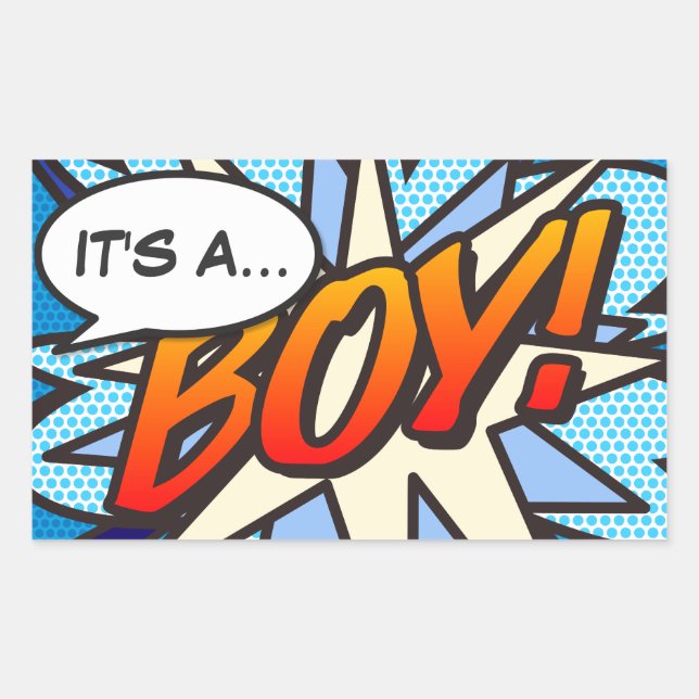 IT'S A BOY Gender Reveal Fun Retro Comic Book Rectangular Sticker (Front)