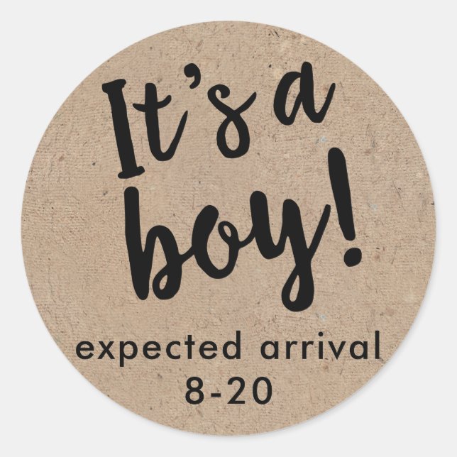 It's A Boy Gender Reveal Kraft Style Sticker (Front)
