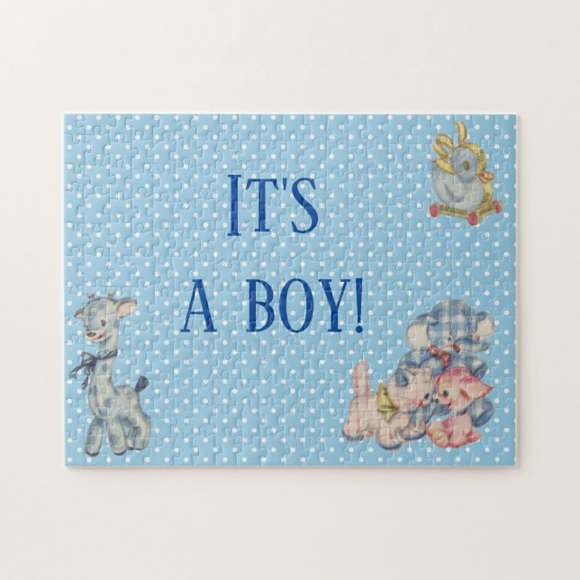 It's a Boy Gender Reveal Surprise Blue Jigsaw Puzzle (Horizontal)