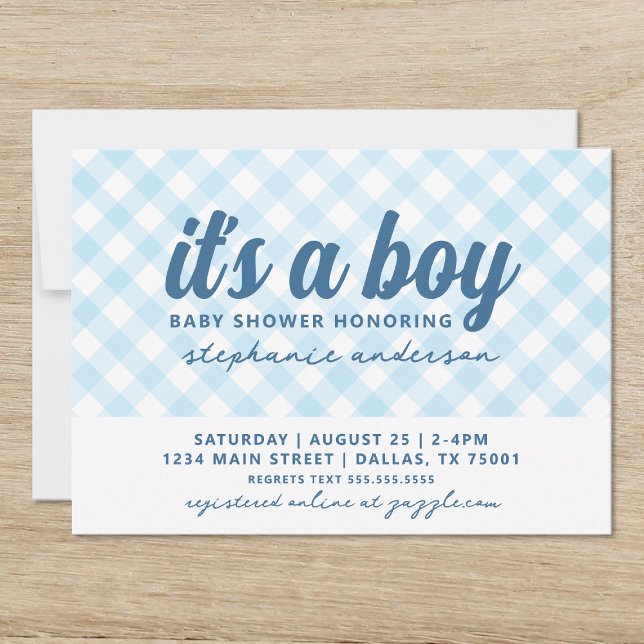 It's a Boy Gingham Baby Shower Invitation (Creator Uploaded)