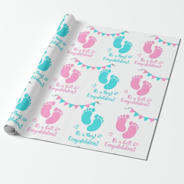 It's A Boy Girl Twin Baby Shower Wrapping Paper (Unrolled)
