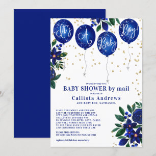 It's a Boy Glitter Balloons Floral Baby Shower Invitation