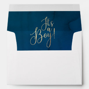 It's a Boy Gold Glitter Text Navy Blue Baby Shower Envelope