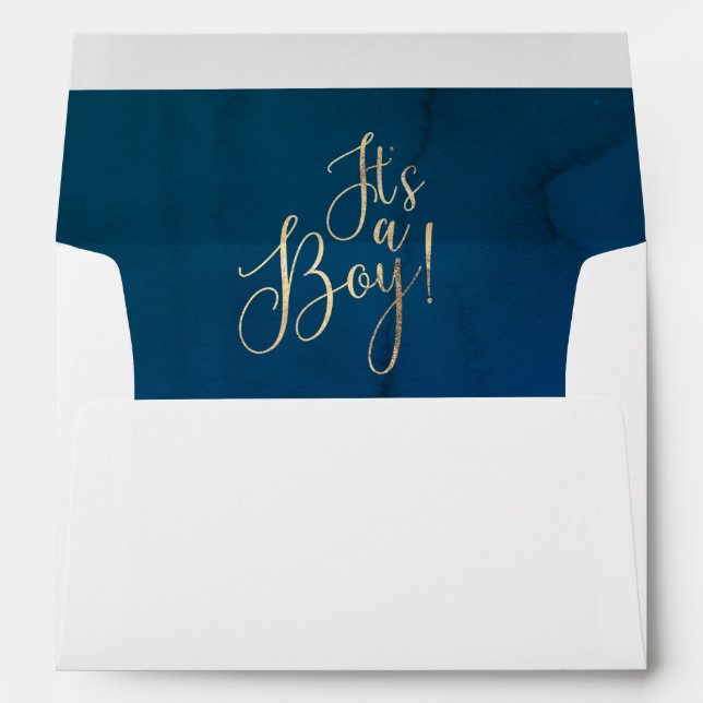It's a Boy Gold Glitter Text Navy Blue Baby Shower Envelope (Back (Bottom))