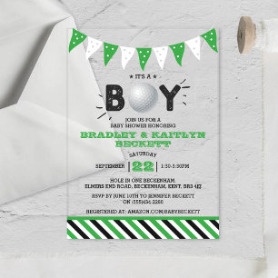 It's A Boy! Golf Themed Co-ed Baby Shower Acrylic Invitations