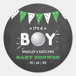 It's A Boy! Golf Themed Co-ed Baby Shower Classic Round Sticker