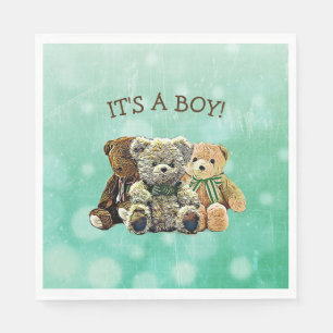 It's a Boy, Green and Brown Teddy Bear Baby Shower Napkin