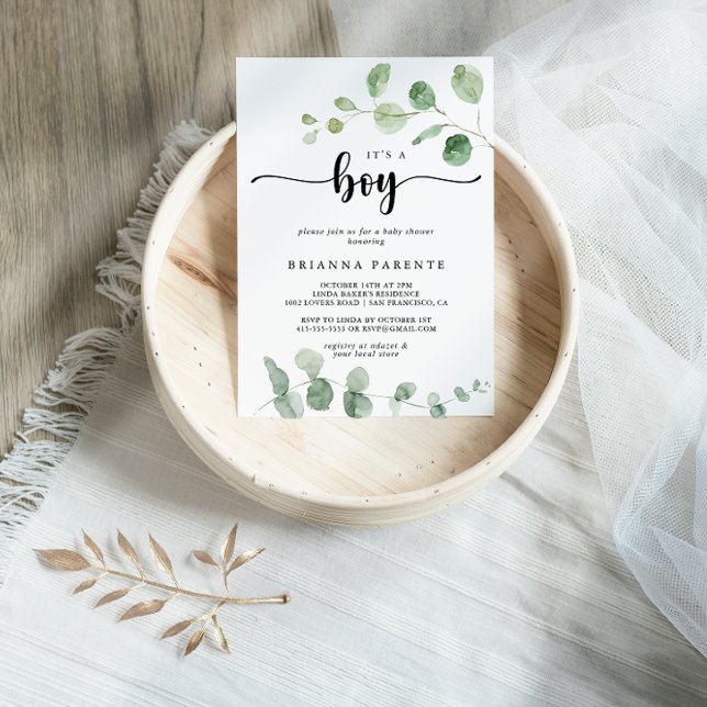 It's A Boy Green Delight Eucalyptus Baby Shower  Invitation (Creator Uploaded)