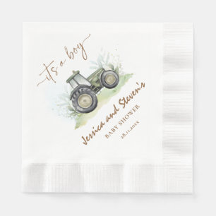 It's A Boy Green Tractor Baby Shower Farm Paper Napkin